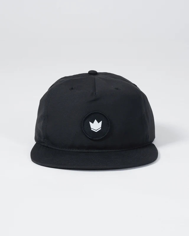 Crown Patch 5-Panel Strapback Hat - Black