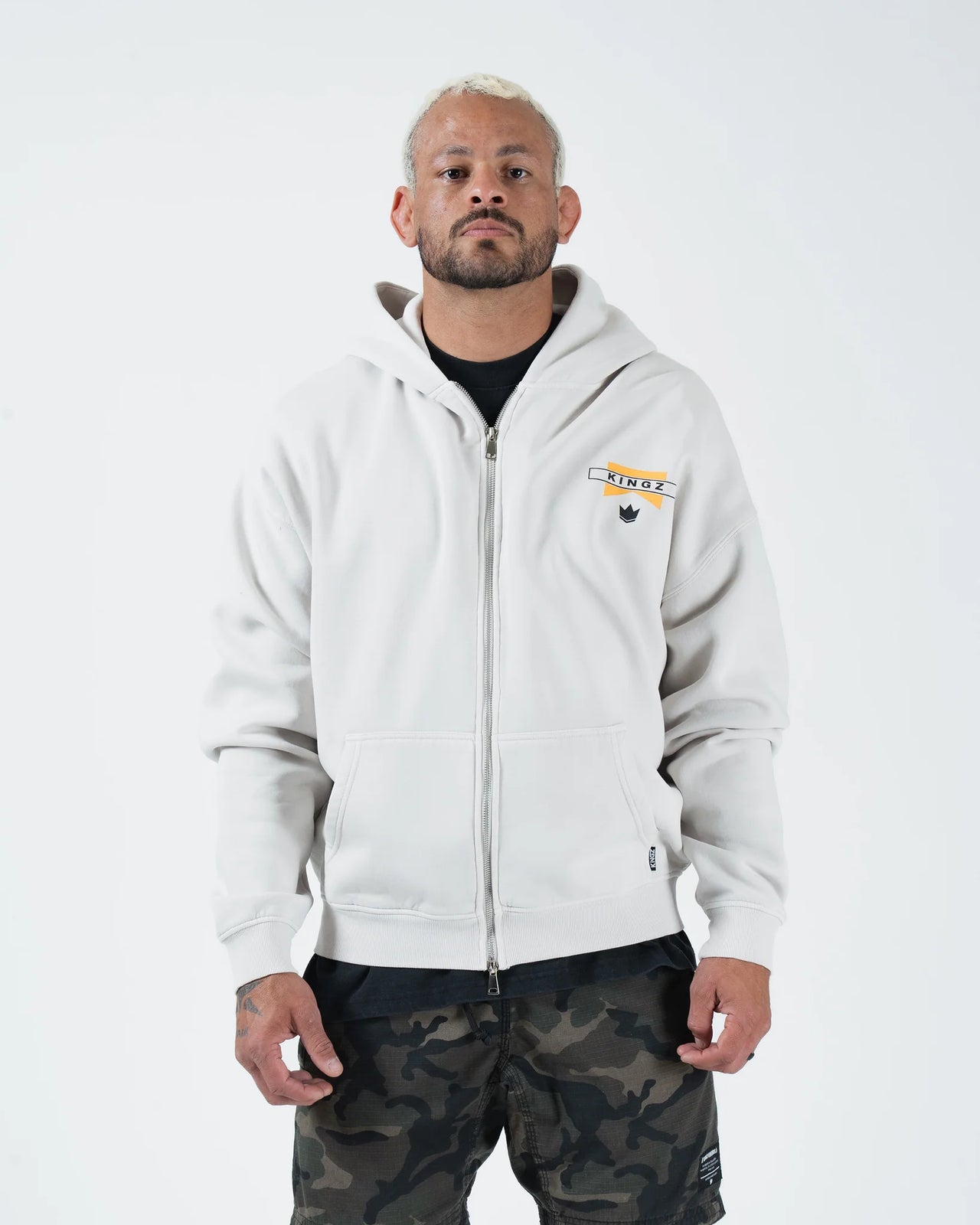 Flag Zip Up Hoodie-Grey