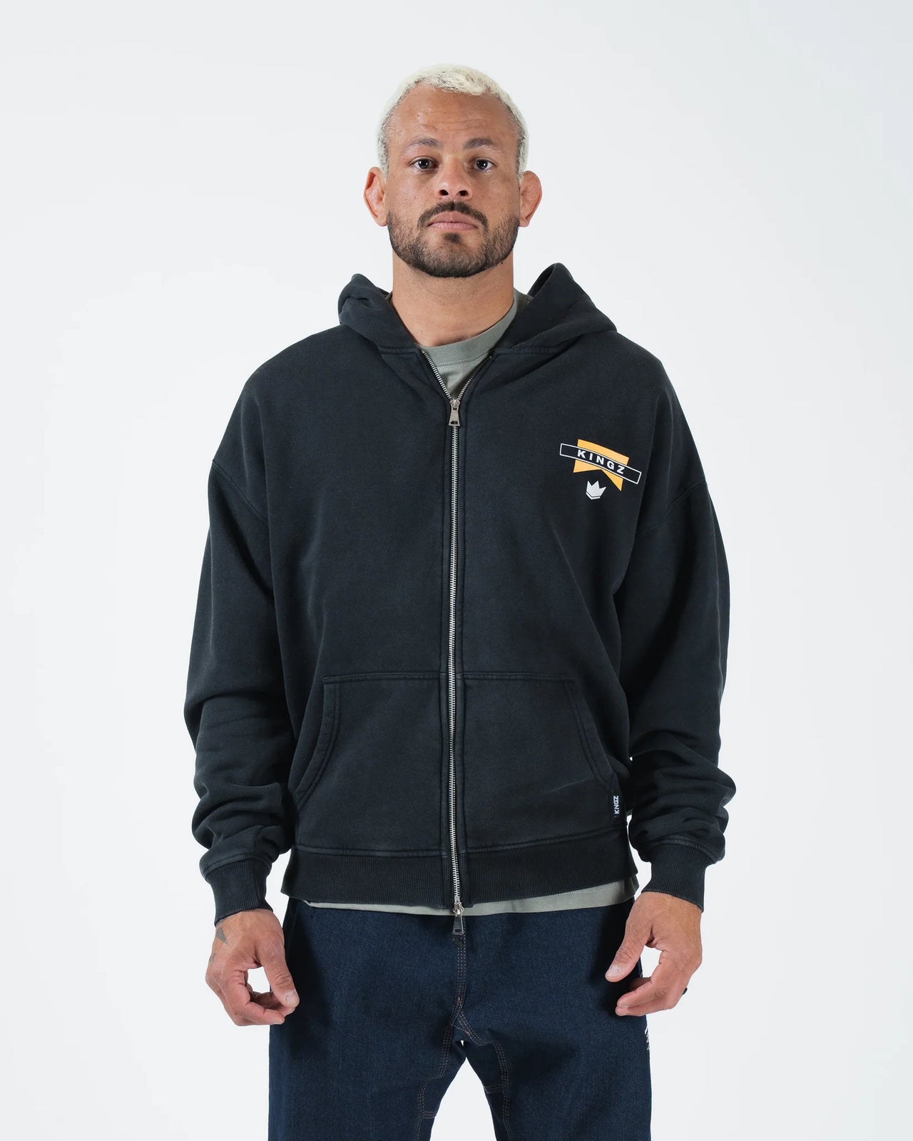 Flag Zip Up Hoodie-Black