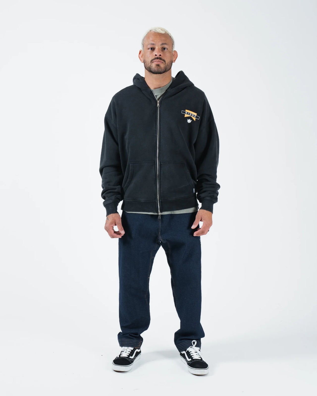 Flag Zip Up Hoodie-Black